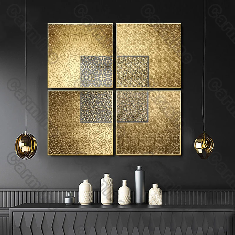 

Posters Square Golden Pattern Abstract Canvas Painting and Prints Wall Art Decoration for Living Room and Bedroom Frameless