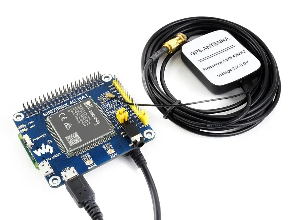 Шляпа Waveshare для Raspberry Pi 4G/3G/2G/GSM/GPRS/GNSS на базе сети LTE CAT4 глобальная версия |