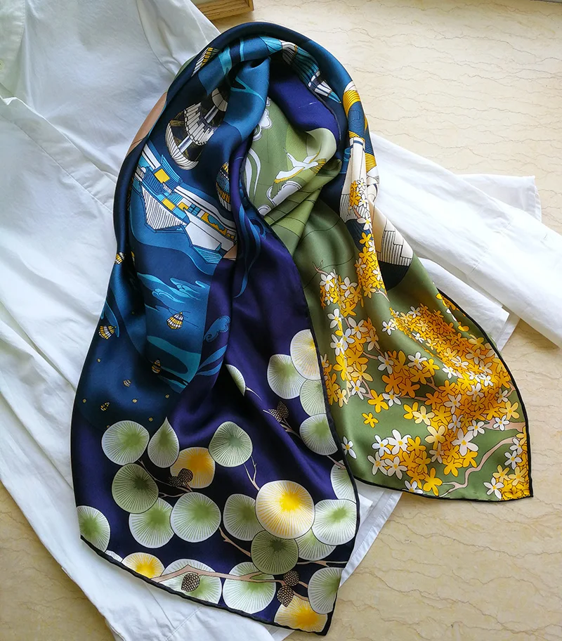 Women's 100% Pure Silk 12mm Printed Big Square Scarf Wrap Kerchief 88cm 34.5&quot WJ020 |