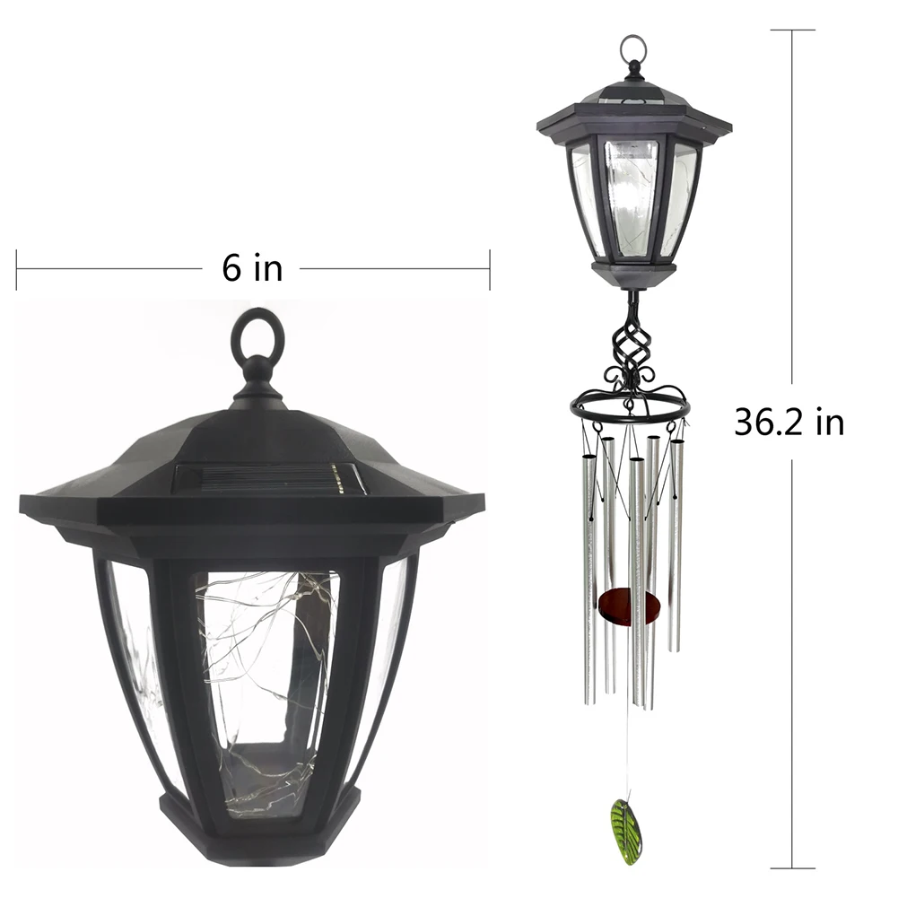 

Solar Energy Hanging Light Aluminum Tube Pendant Wind Chime Bells LED Lantern Outdoor Yard Home Windchime Waterproof Lamp