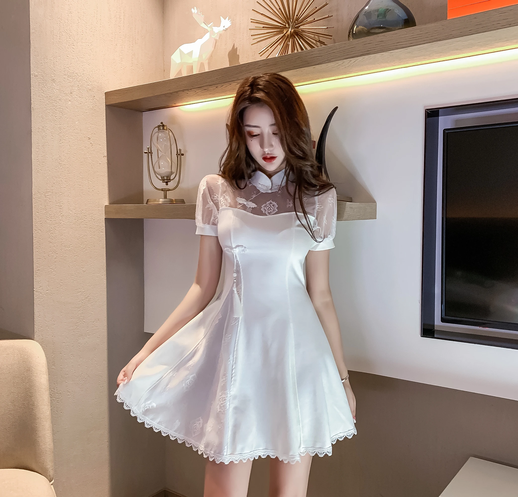 

2021 Summer Internet Celebrity Temperament Goddess Style All-Matching Slim Fit Slimming Retro Improved Cheongsam Black Dress