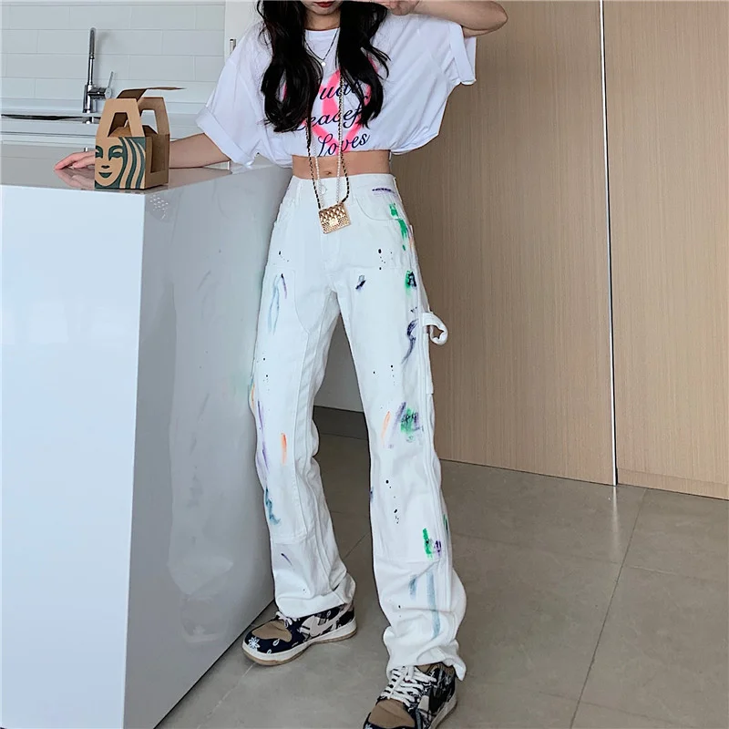 Белый брызговик в Корейском стиле-джинсы Ink Rac | Женская одежда