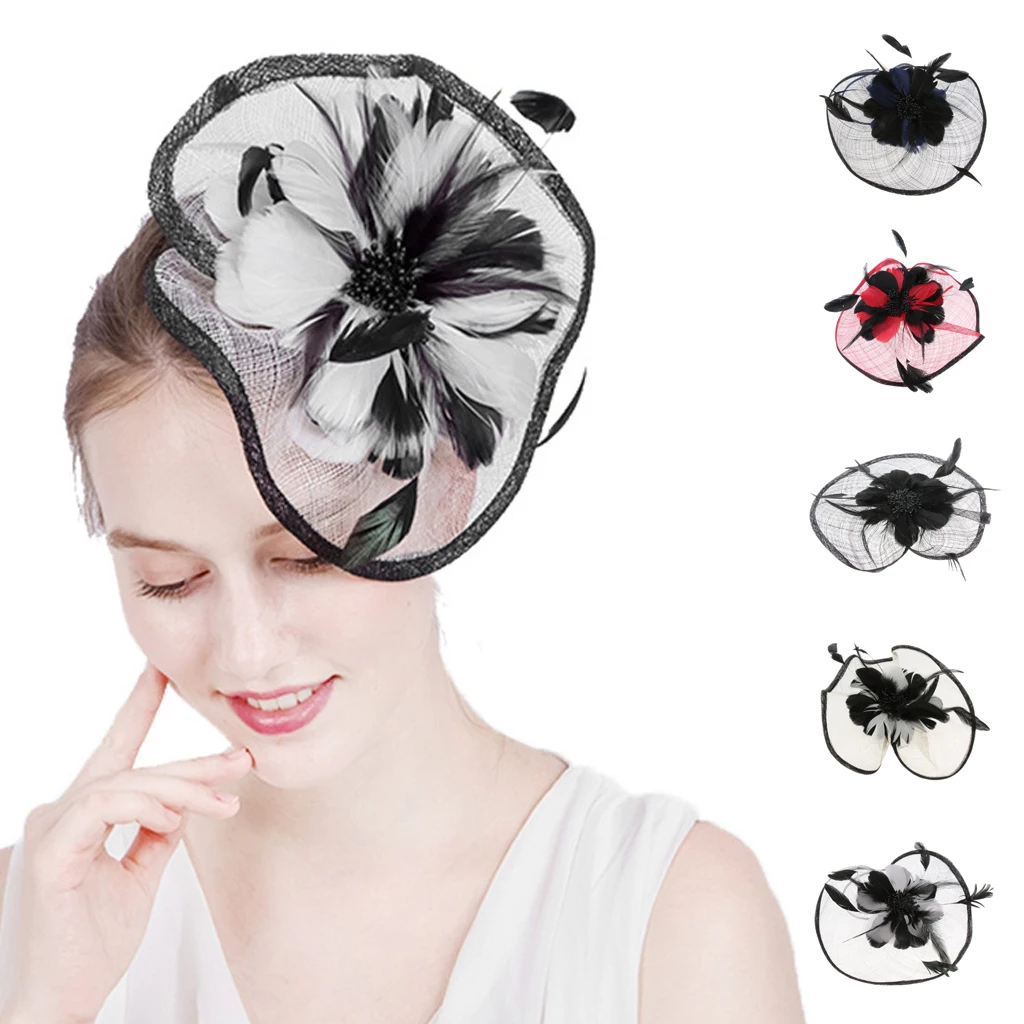 

Fascinator Headband Sinamay Hat Feather Flower Clip Hairband Wedding Party