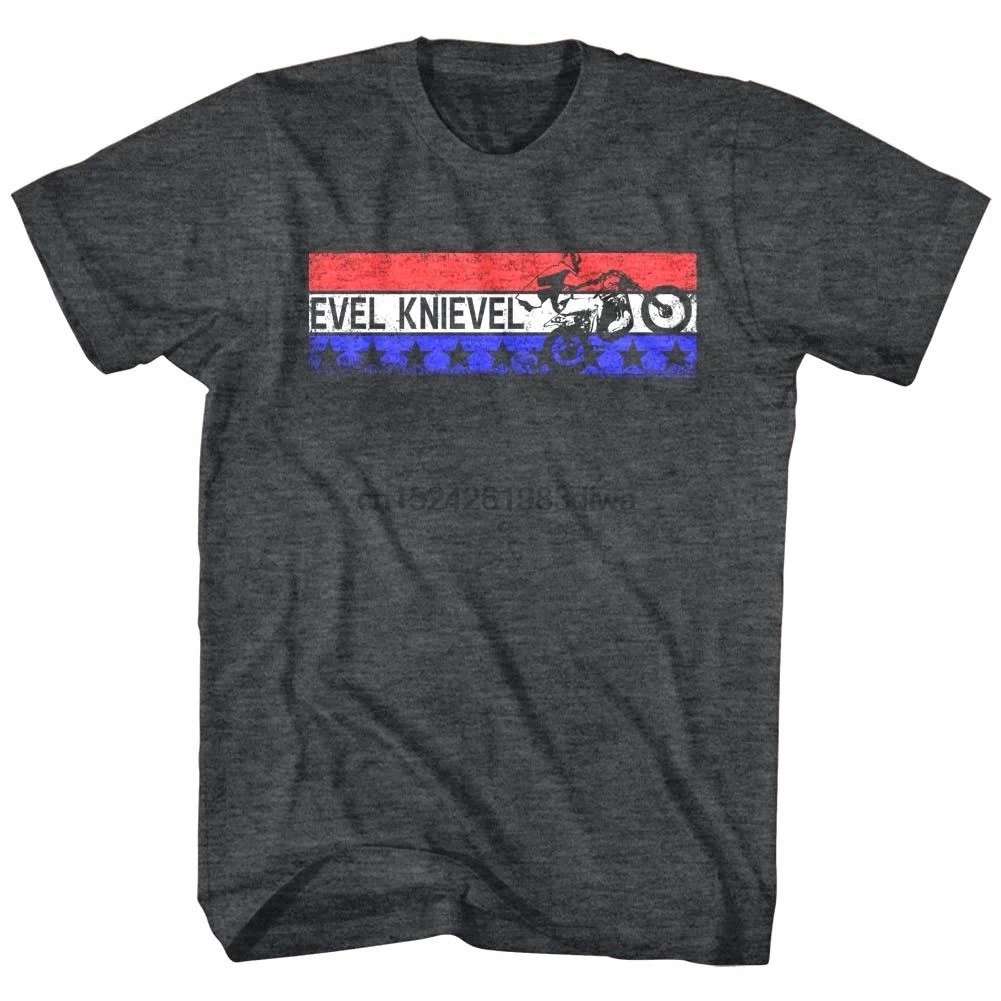 

Evel Knievel American Flag Stars Daredevil Rider Mens T Shirt Wheelie Motorcycle