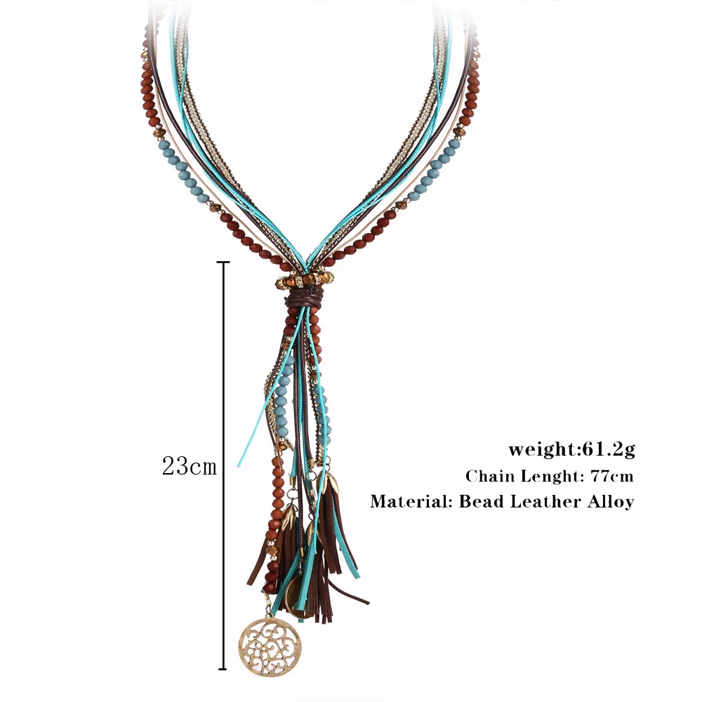 

1pc Multilayer Combination Necklace Bohemian Tassel Necklace and Peace Mark Flower Sweater Necklace