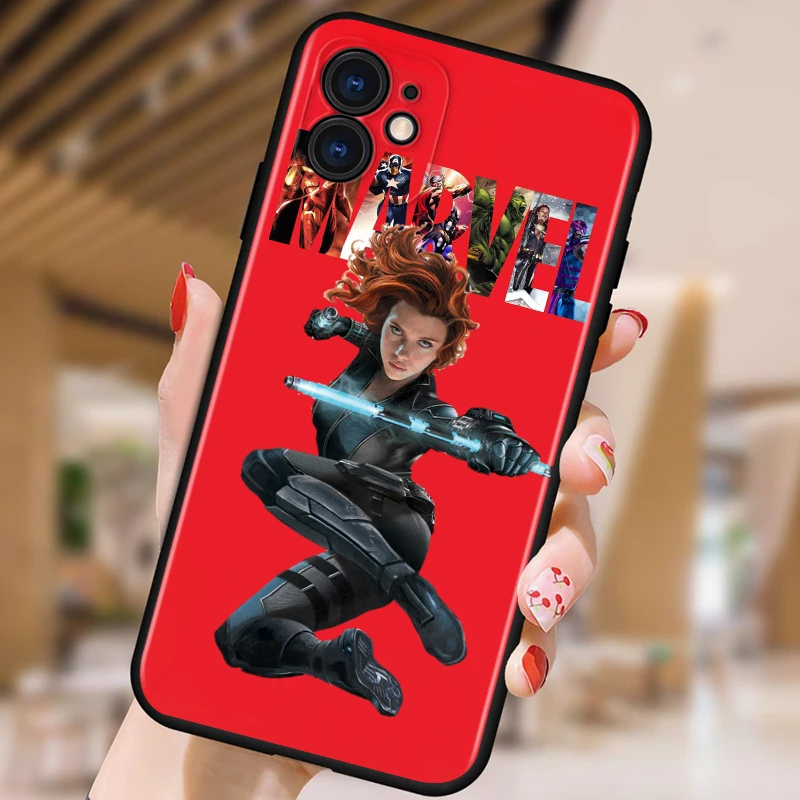 

Marvel hero Black widow Shockproof Cover for iPhone 5 5S 6 7 8 X XR XS 11 SE 12 2020 mini Plus Pro MAX TPU Black Soft Cover