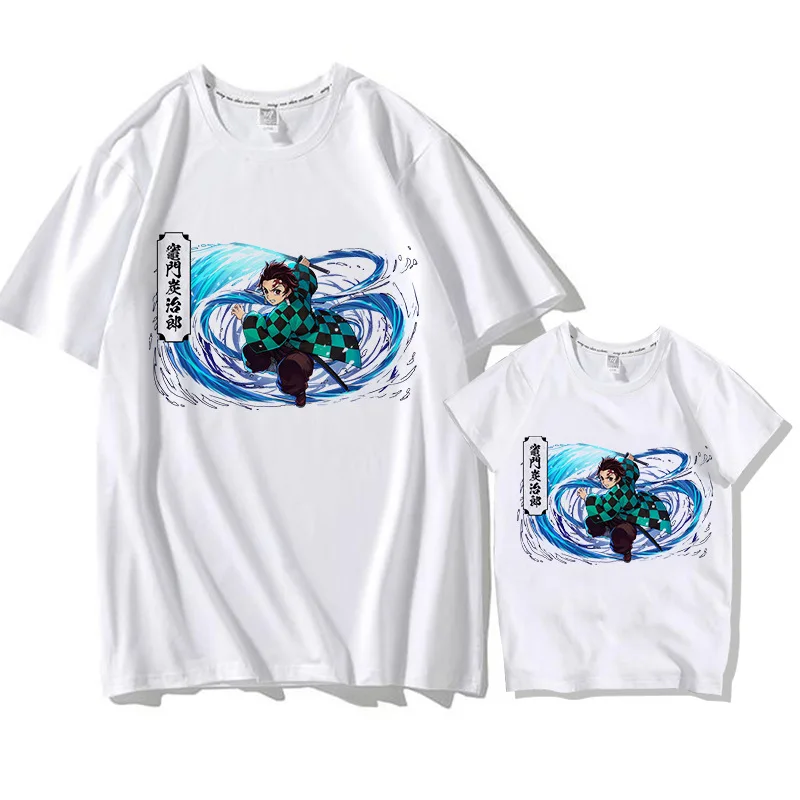 

Demon Slayer Kimetsu No Yaiba Print Family Matching Fashion Tshirts Short Sleeve Family Look T-shirt Mother and Daughter Clothes