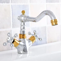 gold silver brass bathroom sink faucet dual handle deck mount bath washbasin hot cold mixer water tap wc taps nsf805