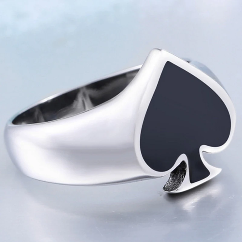 

Silver Plated Black Heart Poker Rings for Men Women Punk Gothic Lucky Ring Simple Night Club Jewelry Fashion Accessories
