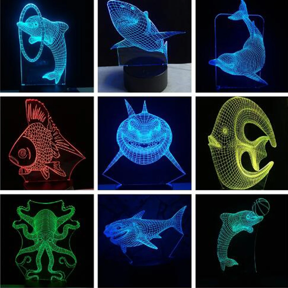 3d иллюзия в виде животного океан светодиодный светильник глубоководная