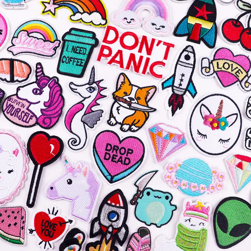 Мультяшный корги Вышивка Патчи животные Единорог Кот патчи для одежды