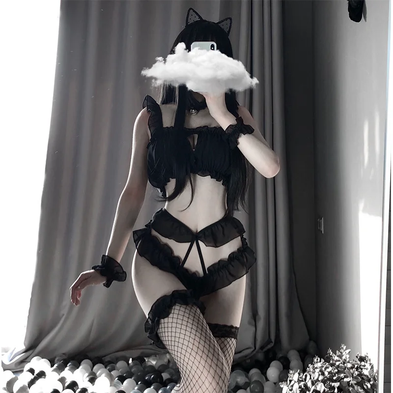 

Cosplay Sexy Lingerie wild Cat Bra Lace Set Lesbian Devil Black Temptation Roleplay Costumes Erotic Hot Outfit Uniform For gilr