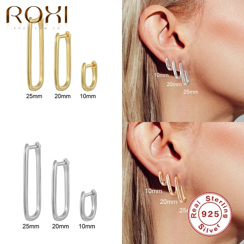 ROXI 10/20/25 мм Гладкая U-Форма серьги для женщин 925 стерлингового серебра