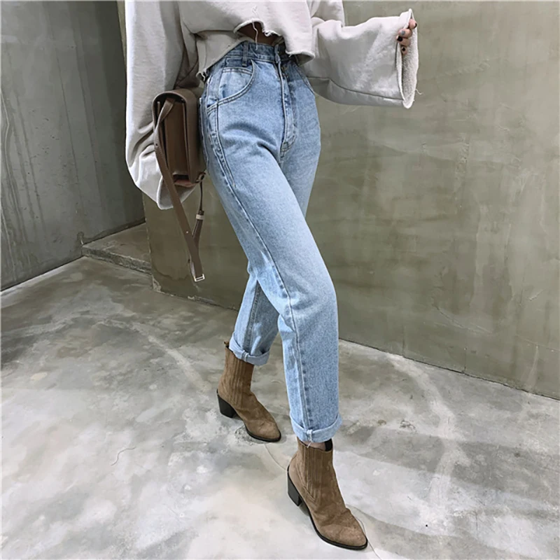 

slim denim jeans women loose high waist spring summer streetwear pants vaqueros mujer W51