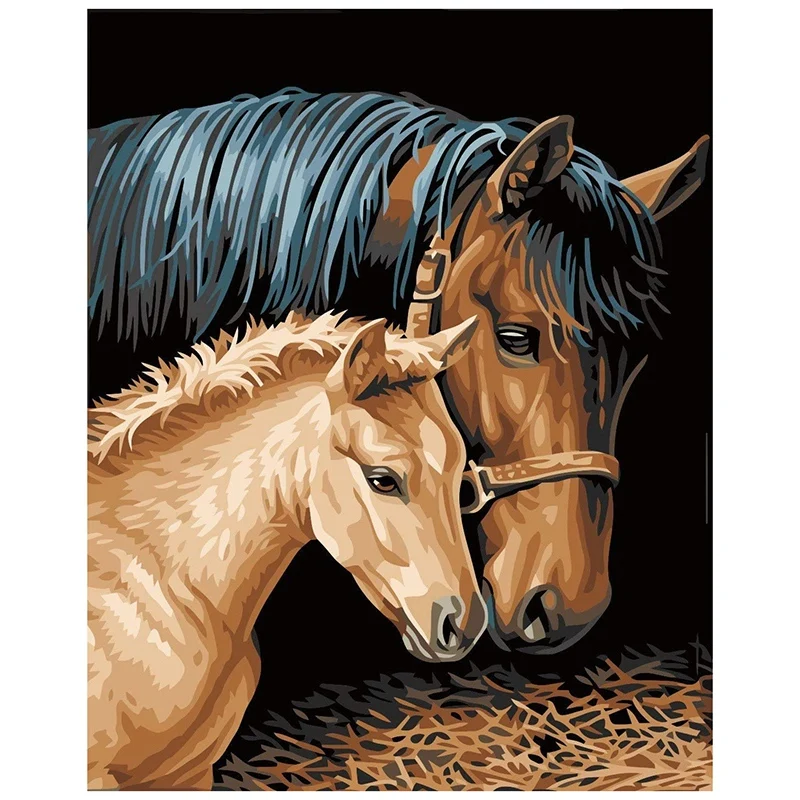 Фото Рисование по номерам искусство масляная краска лошадь пара гостиная спальня