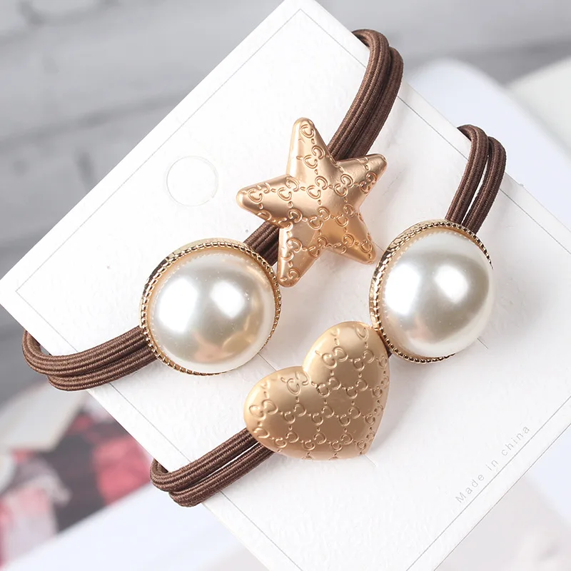 

Pearl hair rope Korean style simple temperament five-pointed star hair rope four-leaf clover love rubber band hair accessories