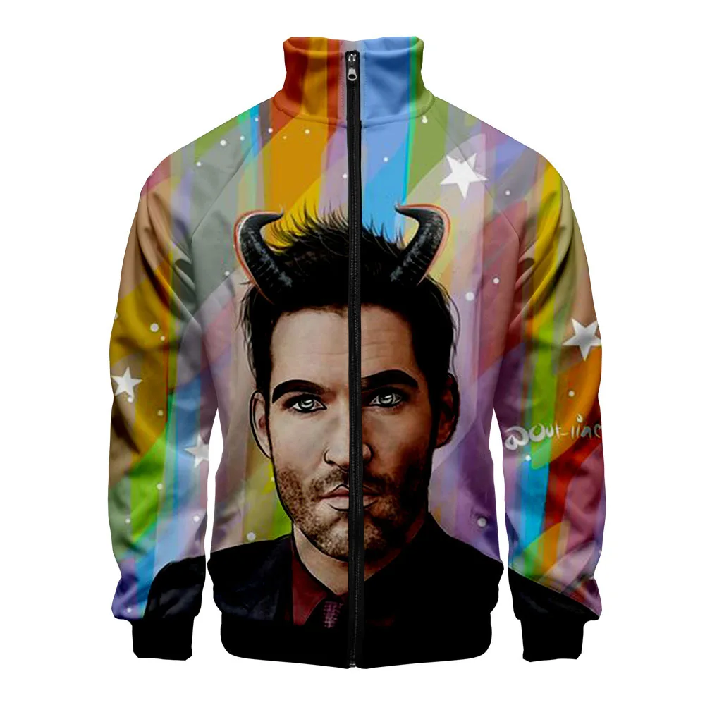 

2020 lucifer morningstar 3d Stand Collar Zipper Jacket men women Casual Harajuku sweatshirt Hit TV long sleeve Jackets clothes