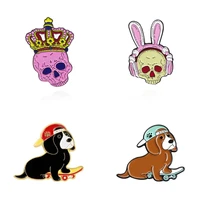skull lapel pins badges fashion cartoons anime dog brooches for women metal hijab pins enamel brooch mini badges for backpack