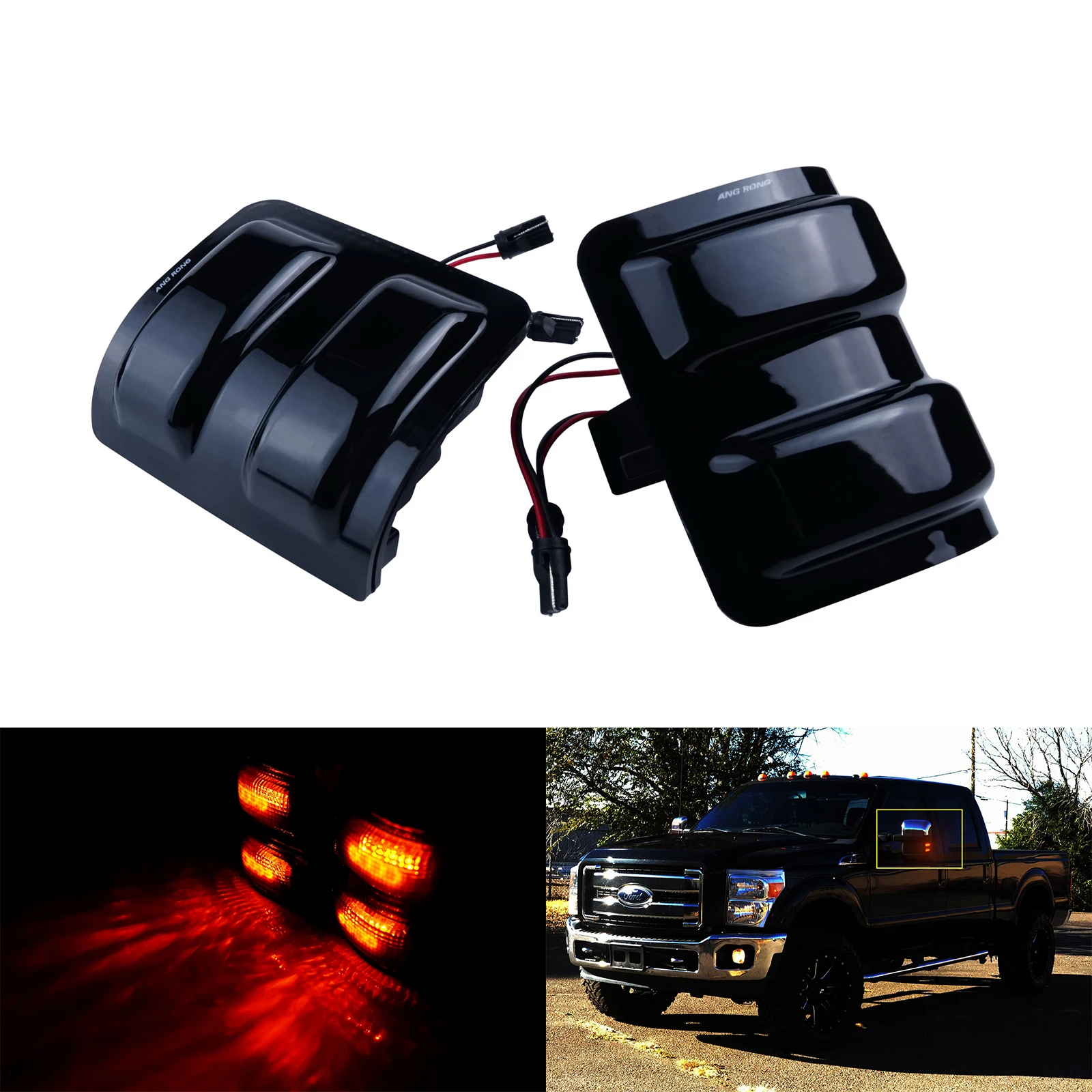 

ANGRONG 2X для Ford F-250 F-350 F-450 F-550 желтая Светодиодная лампа для бокового зеркала заднего вида с указателем поворота
