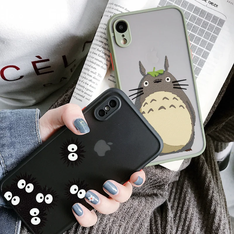 Cute Totoro Miyazaki Anime No Face Phone Case For X XR XS Max 12 13 mini 11 12 14 Pro max 6s 7 8 plus SE2 Hard Shockproof Cover