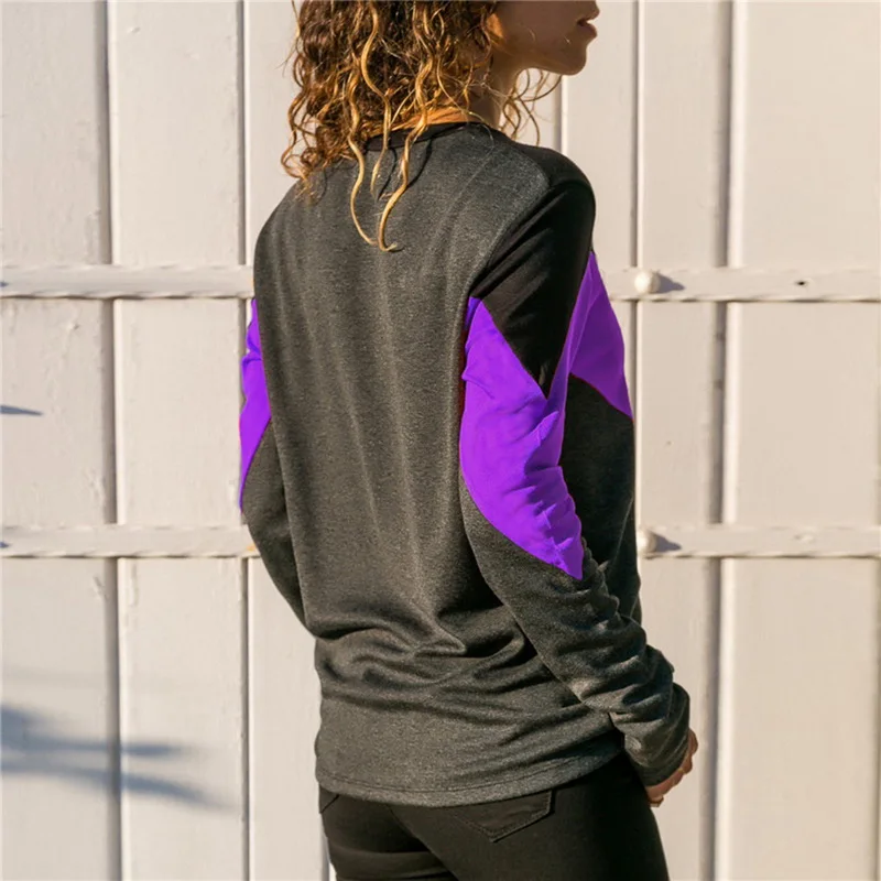 Женская футболка с длинным рукавом контрастная зимняя рубашка круглым вырезом