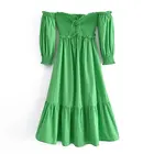 Платье женское длинное зеленое с открытыми плечами, весна-лето 2022