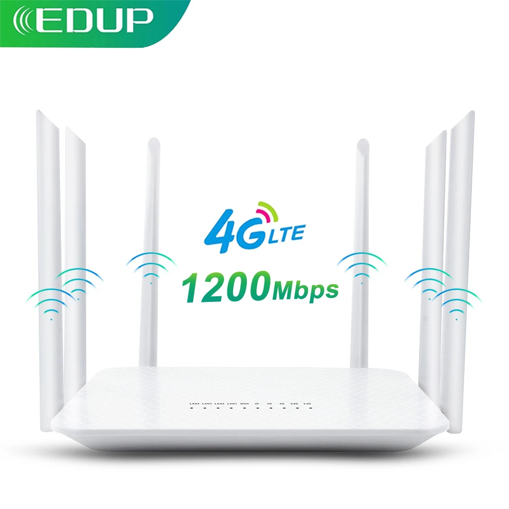

EDUP 4G WiFi Router 1200Mbps Wireless WiFi Router SIM Card Slot Rj45 Router LTE 2.4G/5GHz Dual Band 4G Wireless Router Hotspot