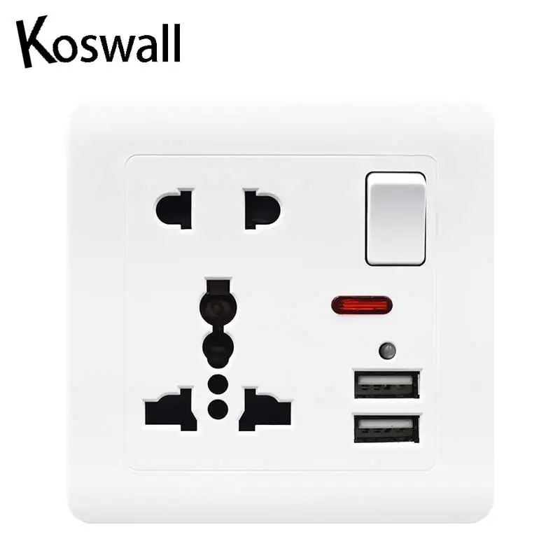 Настенная розетка 13 А универсальная с 5 отверстиями 2 1 светодиодный