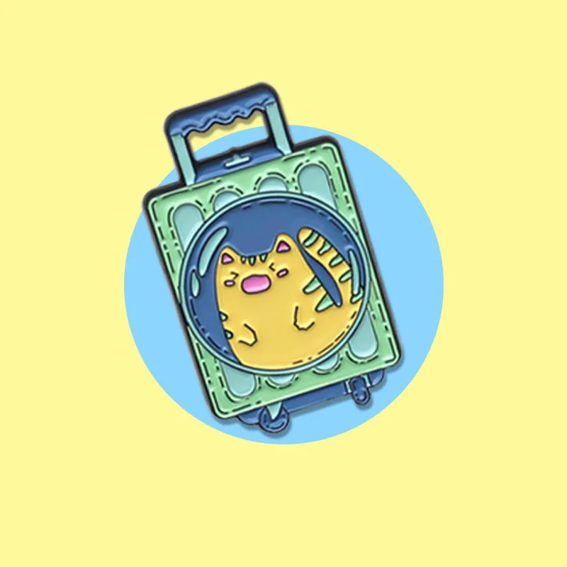 

Pet Suitcase Design Alloy Enamel Brooch Cartoon Cute Little Animal Cat Badge Men And Women Clothing Bag Pin Accessories Jewelry