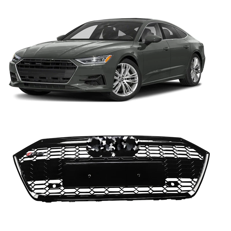 

Loyalty For 2019-2021 Audi A7 Sport Hex Mesh Honeycomb HoodGrill Gloss Black ABS Front Bumper Hood Racing Grille