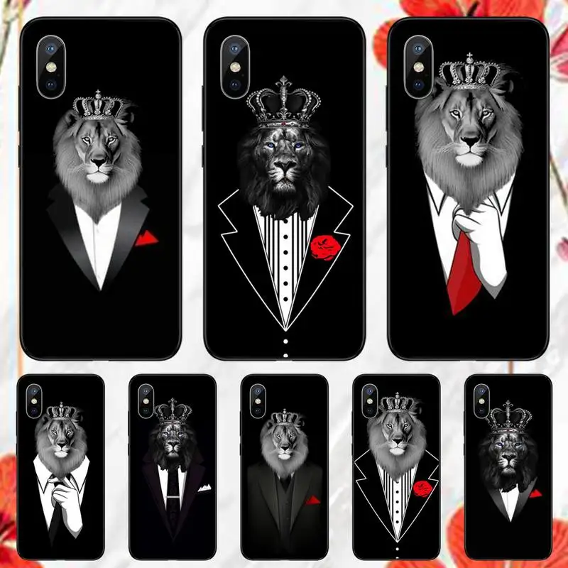 

Suit shirt tie lion crown Phone Case for iPhone 11 12 13 pro XS MAX 8 7 6 6S Plus X 5S SE 2020 XR mini
