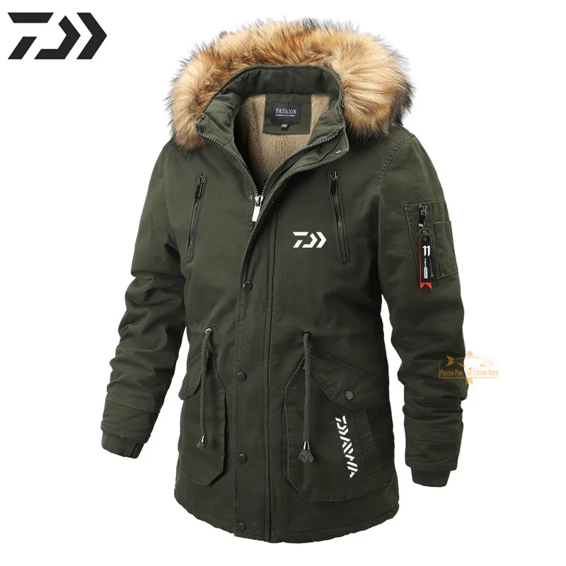 

Новая зимняя одежда Daiwa для рыбалки, куртка Daiwa, Мужская Флисовая утепленная рыболовная куртка с капюшоном, ветрозащитная, на молнии, одежда ...