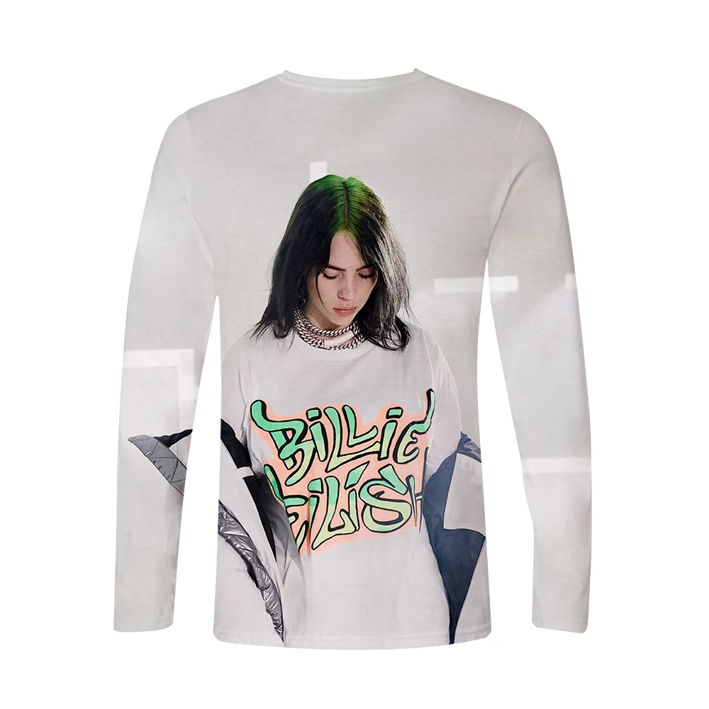 Поступление Billie Eilish 3D футболка для женщин и мужчин, футболки с длинным рукавом для девочек, Повседневная футболка Billie Eilish, футболки размера плюс, весенний Топ