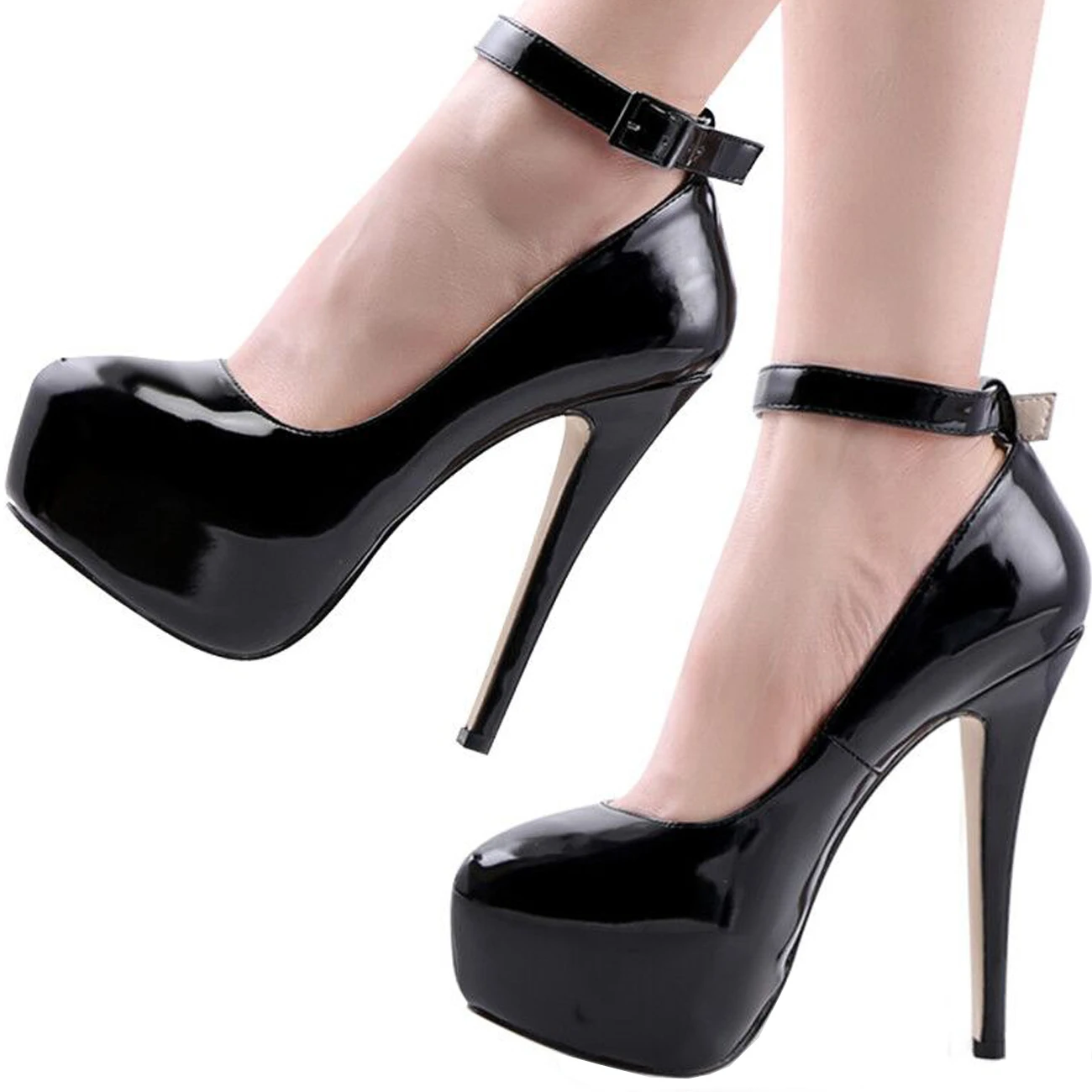 

Women's 14cm Round Toe Ankle Strap Thin Heel Slingback Platfrom Pumps High Heels Stilettos Party Wedding Dress Women Shoes