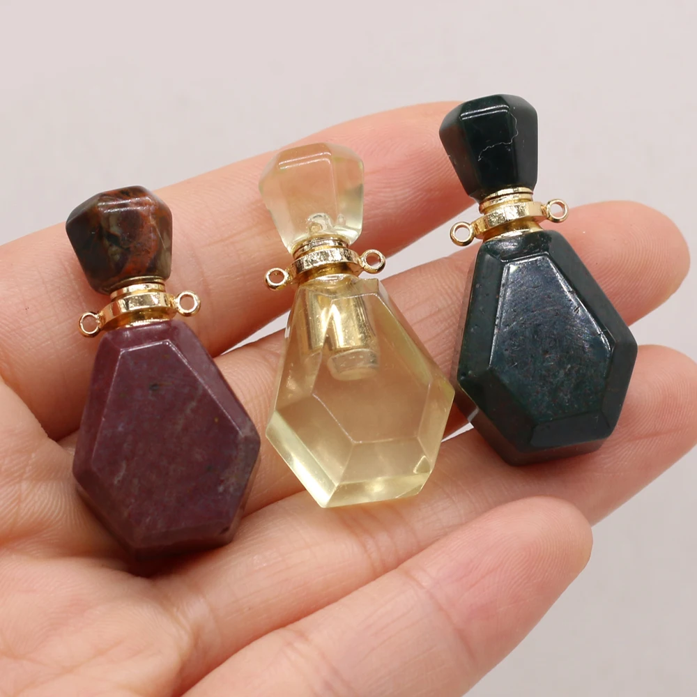 

Natural Gem Perfume Essential Oil Bottle Pendant Hollow Geometric Shape DIY Necklace Sweater Chain Jewelry Accessories Making