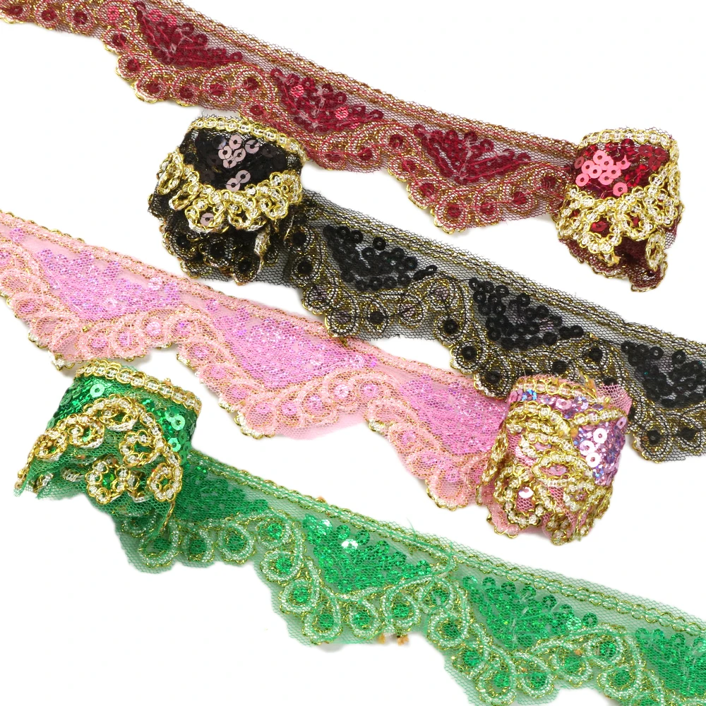1 ярд круглая кружевная лента с блестками для одежды обертывание по краям