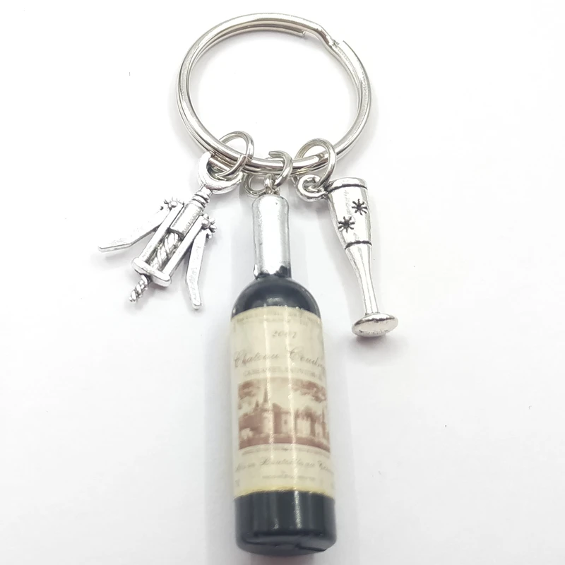 Мода брелок для бутылки вина Мужской винтажный красного цепочка ключей женская