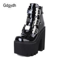 gdgydh gothic bat vampire accessories womens shoes for winter autumn ankle buckle strap boots platform thick bottom combat boots