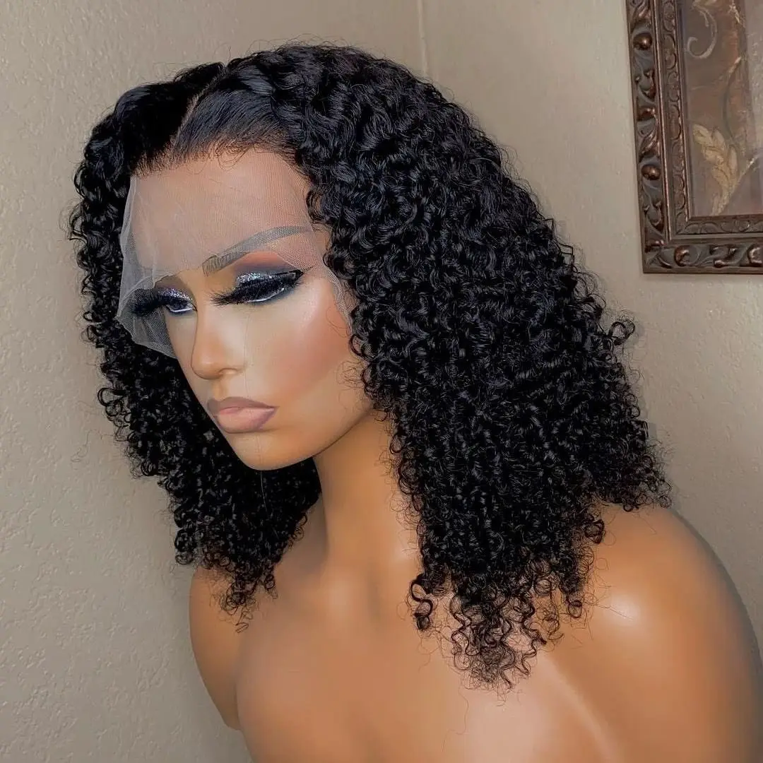 

Jet Black Lace Front Wigs Curly Synthetic Wig Natural Black Heat Resistant Pre Plucked Loose Wave Wig For Black Women