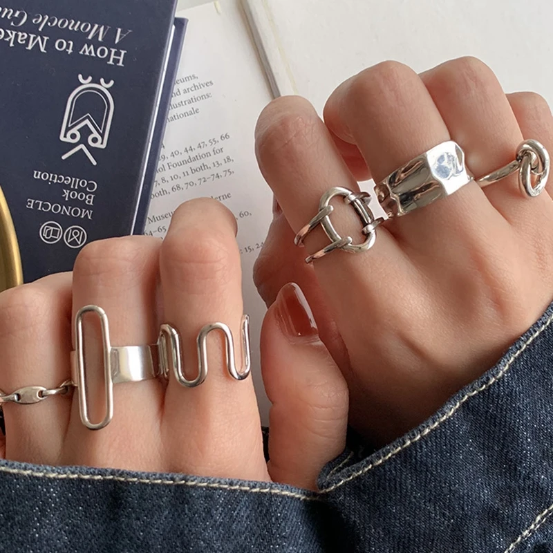 

Morivovog 925 пробы серебро Комбинации Винтаж линии кольца для Для женщин в виде геометрических фигур в стиле Панк Простой Корея кольца ретро юве...