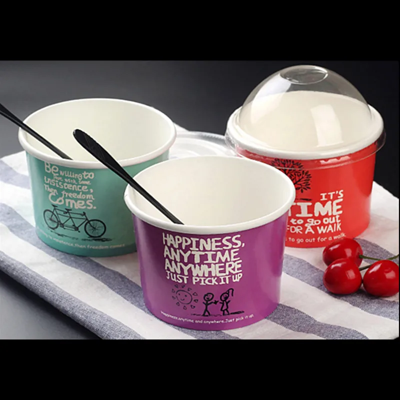 

50pcs Disposable creative ice cream paper cup fruit yogurt dessert milkshake packaging cups with plastic lids diy takeaway pack