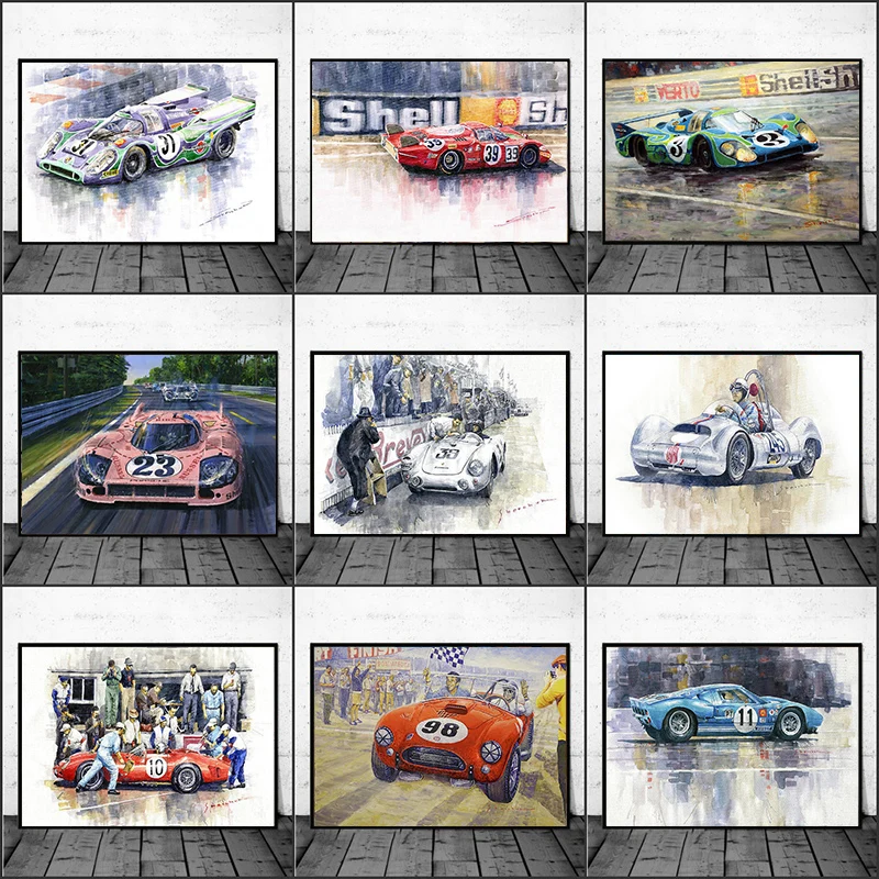 

Racing Car 24 Hours Of Le Mans Classic Car Supercar Canvas Painting Posters and Prints Wall Art Picture For Living Room Decor