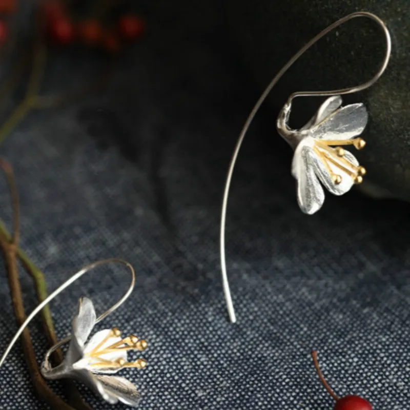 Женские длинные серьги-кисточки в виде цветка из стерлингового серебра 925 пробы