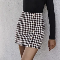 office lady plaid mini skirt women pearl buttons fashion 2022 spring autumn skirts mujer korean style high waist short skirts