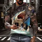 Футболка мужская с 3D-принтом акулы, повседневная смешная аниме одежда с коротким рукавом в стиле хип-хоп, с принтом Футболка на военную тематику