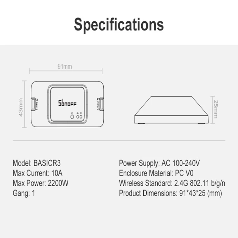Смарт-выключатель Sonoff BasicR3 с Wi-Fi 5 шт. | Электроника