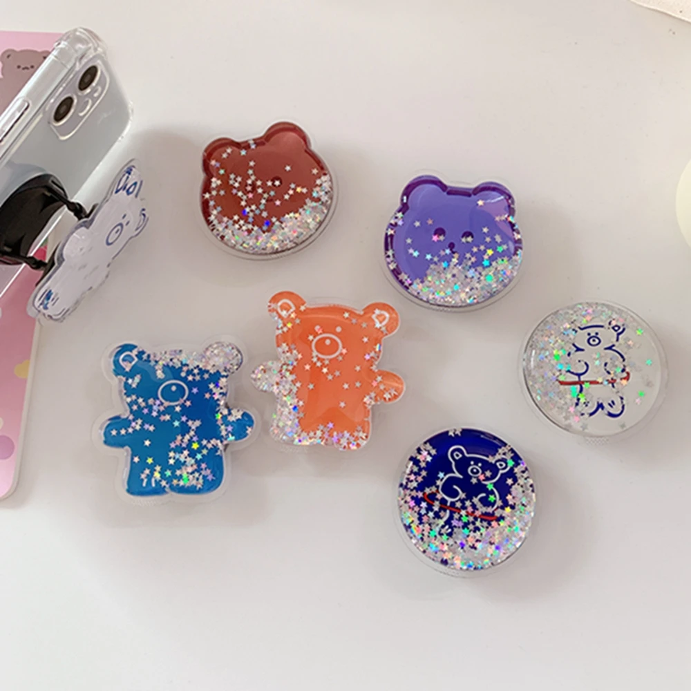 

Squishy Cartoon Bear Quicksand Liquid Lovely Kids Phone Holder Portable Bracket Adjustable Folding Stander for iPhone Samsung