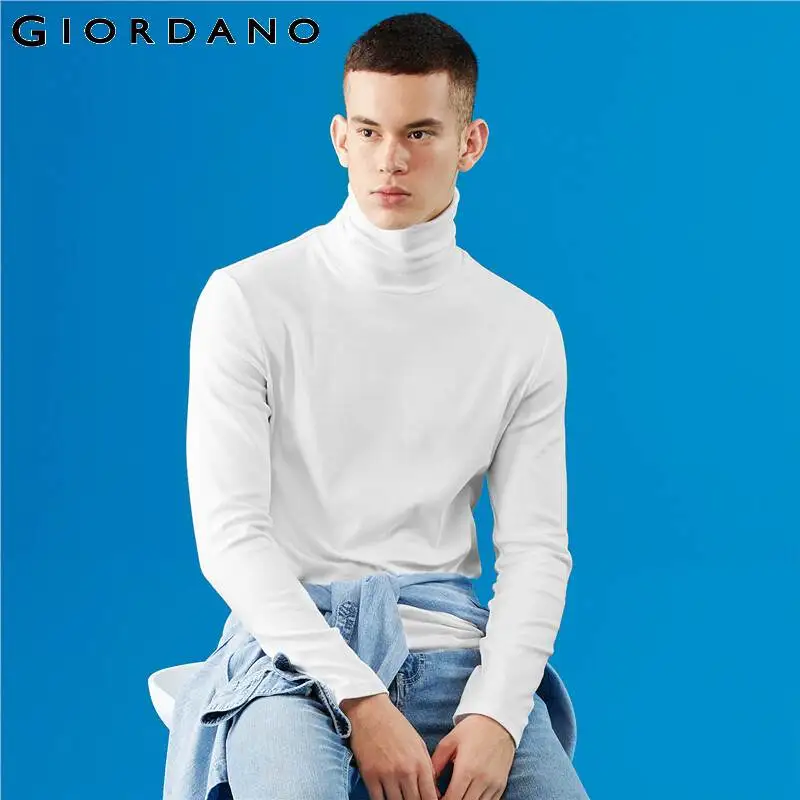 Giordano Мужская футболка, Мужская эластичная ткань, водолазка, толстая футболка, Мужская Осенняя Однотонная футболка с длинными рукавами Homme 01029793