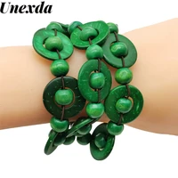 unexda bohemian statement jewelry green handmade wooden 3 layer bangle bracelets for women bib beaded one way bracelet wholesale