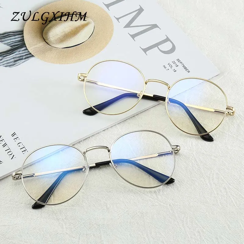 Очки для близорукости с круглой металлической оправой унисекс прозрачное